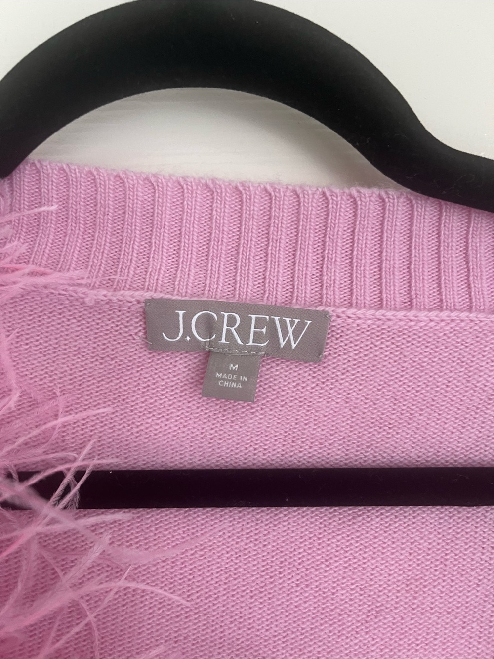 J. Crew Light Pink Feather-Trim V-Neck Cardigan - Picture 2 of 4